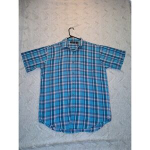 Saddlebred Men's M Blue Plaid Short Sleeve Button Up Casual Shirt